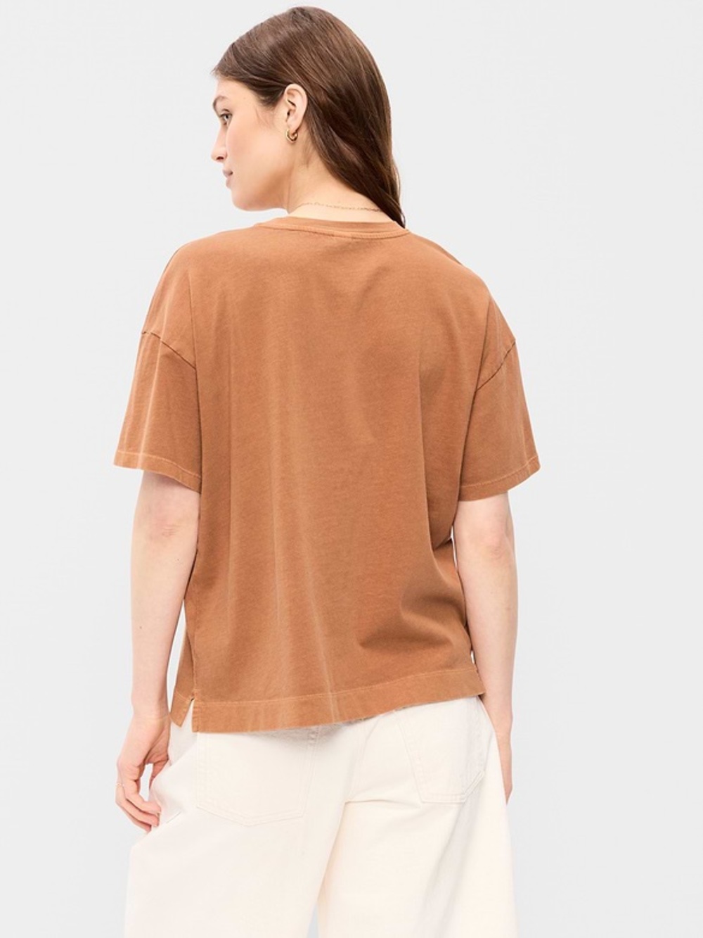 Old Navy Women’s Vintage Boxy Crewneck T-Shirt Caramel Bronze Brown Medium - Picture 6 of 11